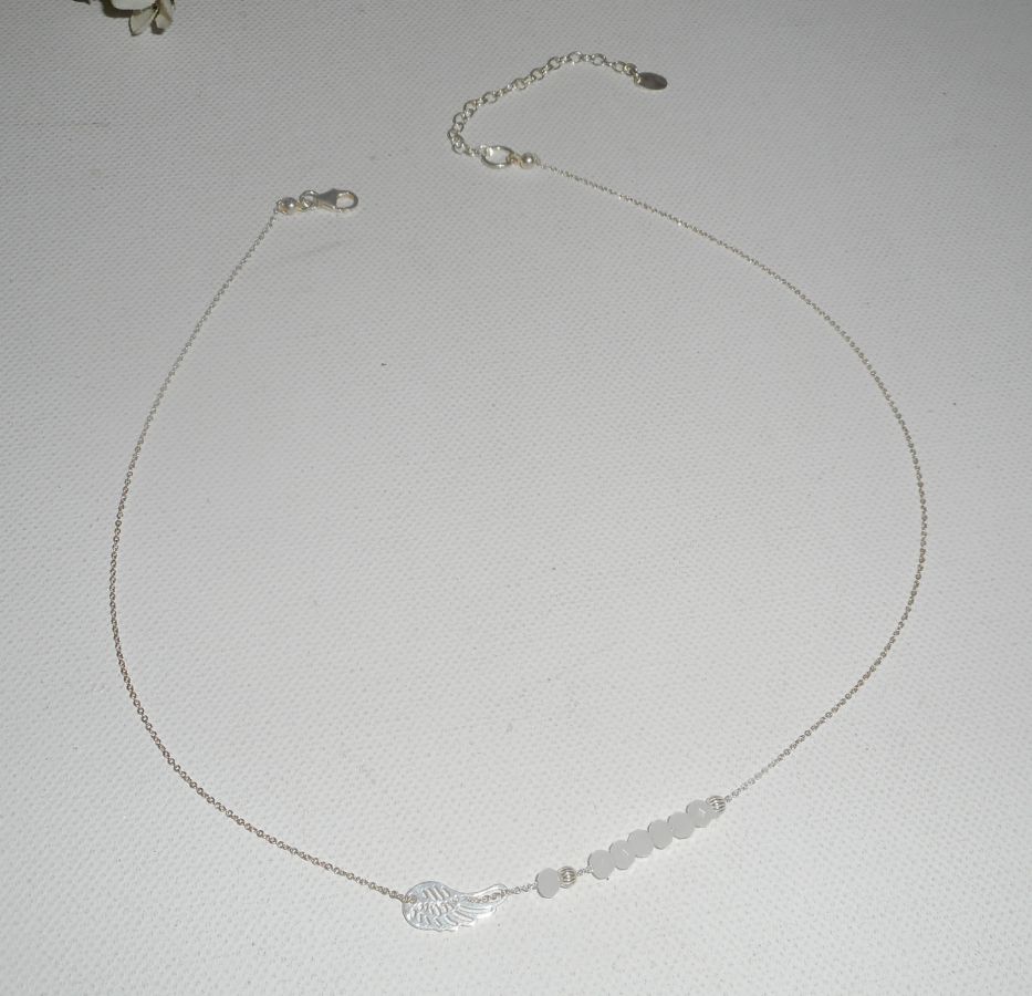 925 colar de gargantilha de prata com asa pequena e contas de cristal branco
