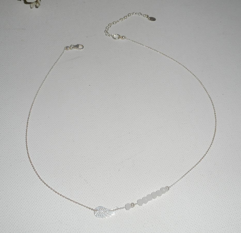 925 colar de gargantilha de prata com asa pequena e contas de cristal branco