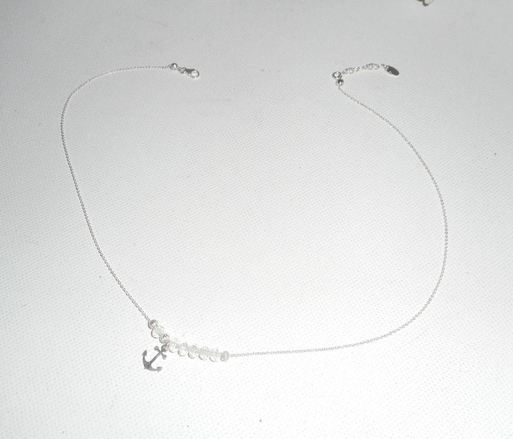 925 colar de gargantilha de prata com âncora e contas de cristal