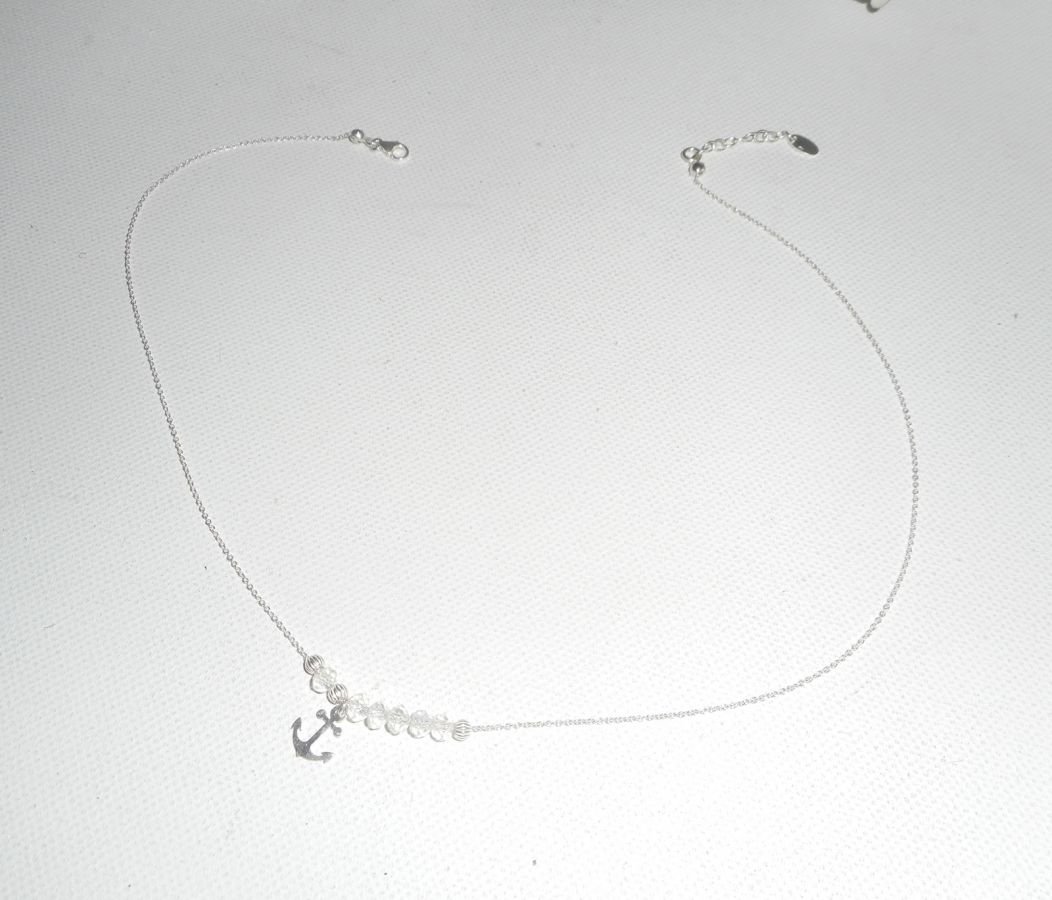 925 colar de gargantilha de prata com âncora e contas de cristal
