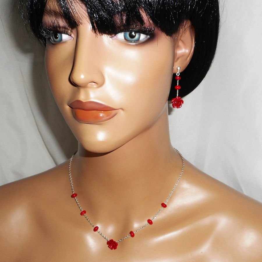Colar gorgoniano rosa e vermelho em prata 925
