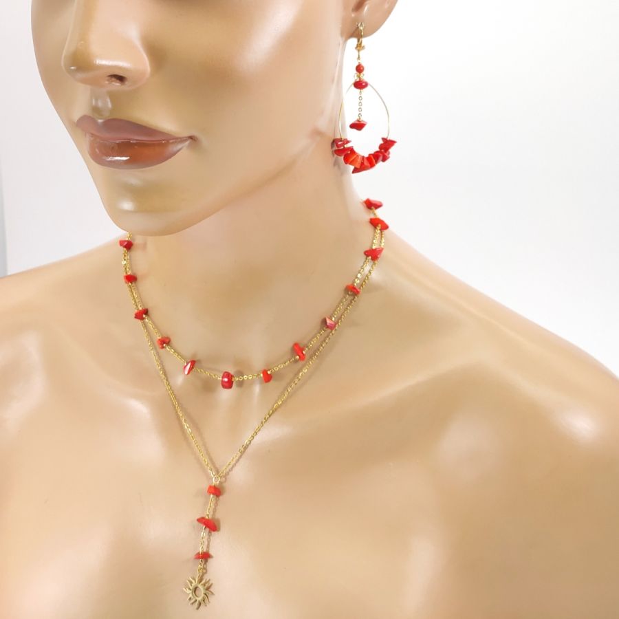  Colar de fila dupla com gorgon vermelho e sol