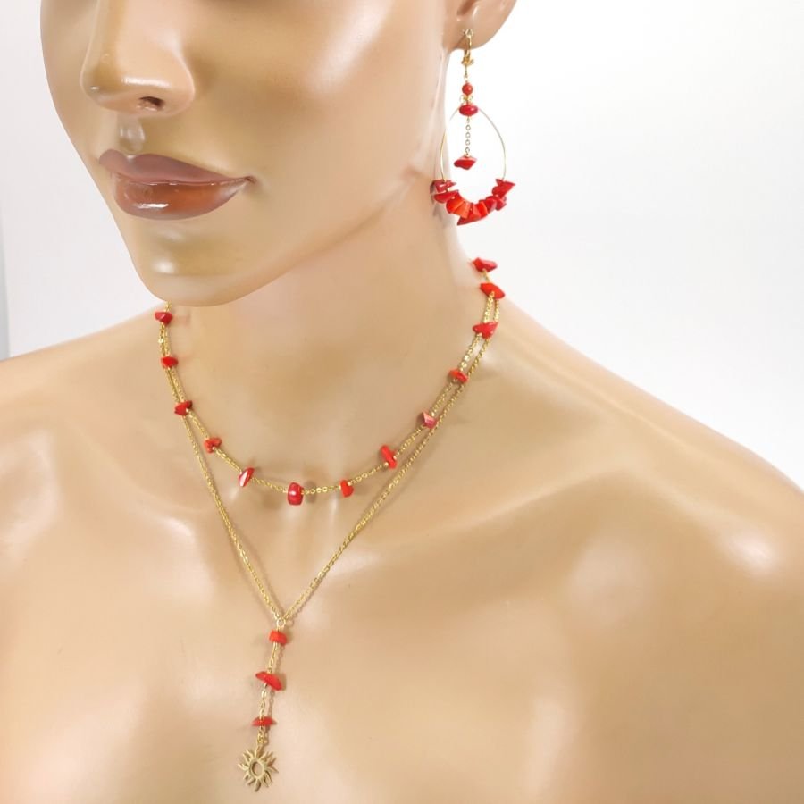  Colar de fila dupla com gorgon vermelho e sol