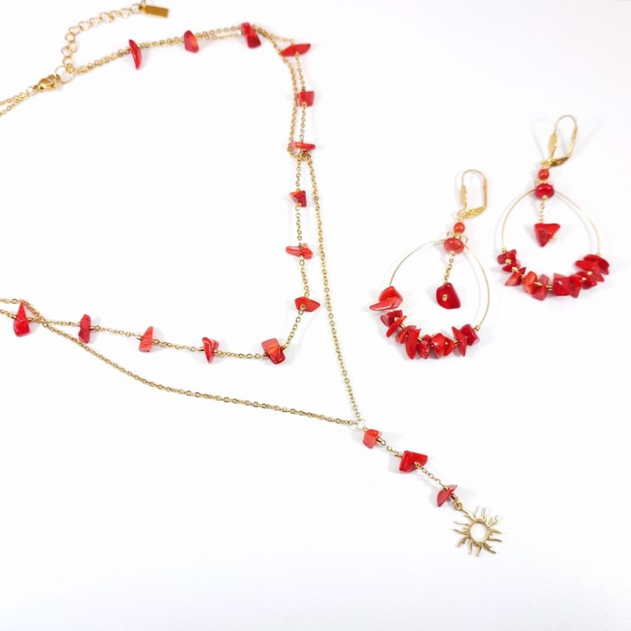  Colar de fila dupla com gorgon vermelho e sol