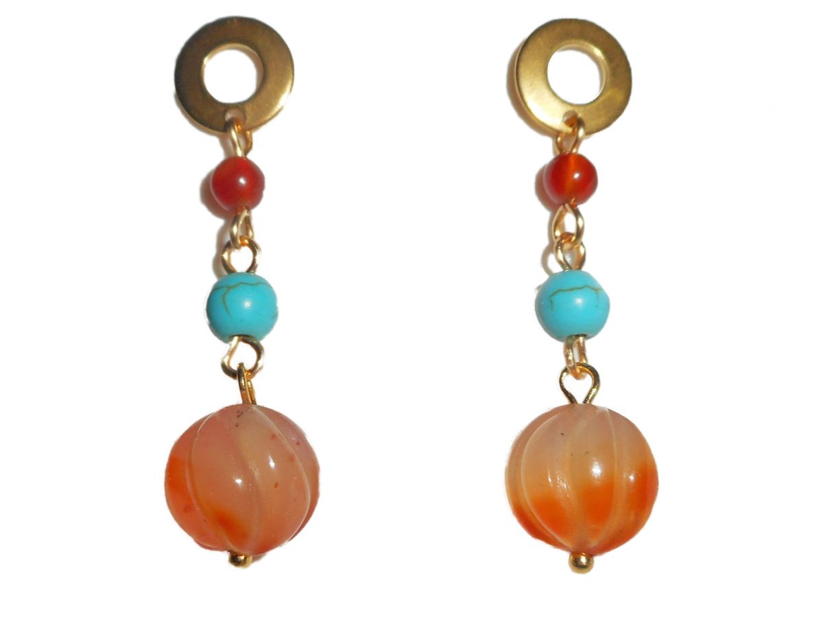 Colar de tartaruga com pedras carnelianas e turquesa 