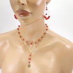 Colar de fila dupla com gorgon vermelho e sol