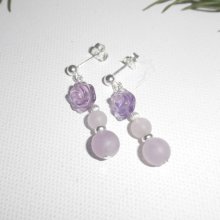 Brincos de ametista rosa 925 de prata com pérolas