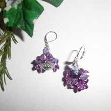 Brincos originais de flores e violetas com contas de cristal