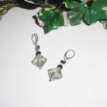 Brincos de cristal verde com diamantes em prata de 925 libras esterlinas