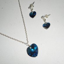 Conjunto Swarovski cristal azul coração pingente sobre corrente de prata 925