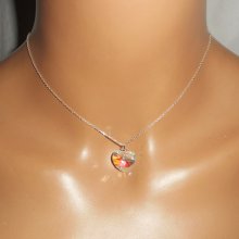 Pingente de coração branco AB em cristal Swarovski sobre corrente de prata 925
