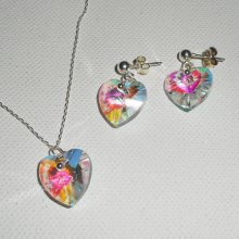Conjunto Pingente de coração branco AB com cristal Swarovski sobre corrente de prata 925