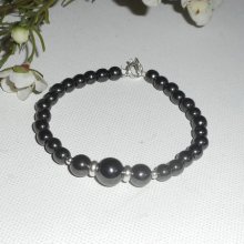 Pulseira com pedras hematita e prata 925