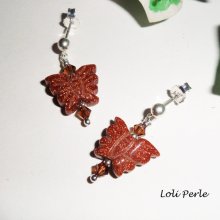 Brincos de ágata castanha e borboleta de cristal, prata 925