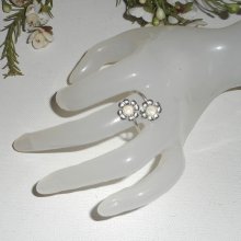 Anel original de prata 925 com flores e cristal Swarovski branco