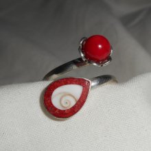 Anel original de prata 925 com gorgon vermelho e olho de Santa Lúcia