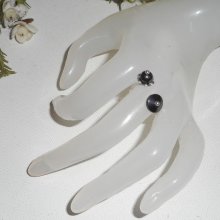 Anel original de prata 925 com pedras hematites cinzentas redondas e planas