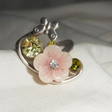 Anel original de prata 925 com flor rosa e cristal Swarovski