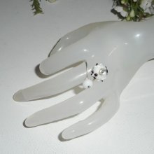 Anel original de prata 925 com pedra de jade branca e pérola de trabalho de lâmpada