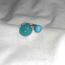 Anel original de pedra azul dupla em jade e turquenite e prata 925