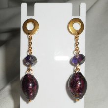 Brincos de vidro Murano e cristal púrpura