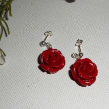 Brincos com rosas vermelhas, prata 925
