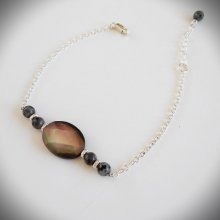 Pulseira de Abalone e labradorite cinzento sobre corrente de prata 925