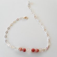 Bracelete de quartzo rosa e rodonite sobre corrente de prata 925