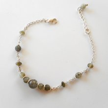 Pulseira de pedra labradorite verde sobre corrente de prata 925