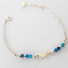 Pulseira de pedra ágata azul com cavalo marinho sobre corrente de prata 925