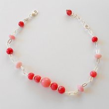 Pulseira de coral e missangas gorgonianas vermelhas em corrente de prata 925