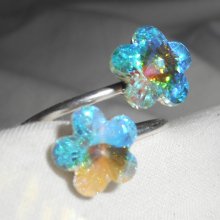 Anel duplo de flores de cristal Swarovski