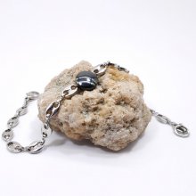 Pulseira Hematite de pedra plana sobre corrente de grão de café de aço 