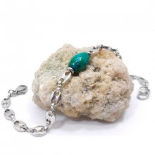 Pulseira de pedra rubizolita azul sobre corrente de café em grão de aço 