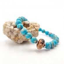 Pulseira masculina com jaspe castanho e pedras amazonite e aço inoxidável