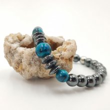 Pulseira masculina com pedras hematita cinzentas antracite e crysocolle 
