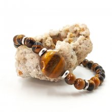 Pulseira de homem com pedras olho de tigre e aço inoxidável 