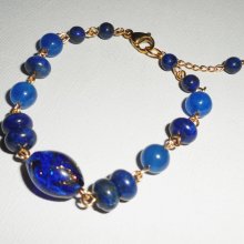 Pulseira de vidro murano e pedras semipreciosas azuis