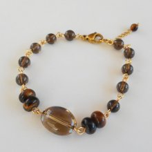 Bracelete de quartzo fumado e olho de tigre