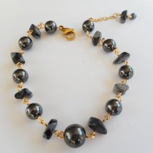 Bracelete de pedra hematita e obsidiana