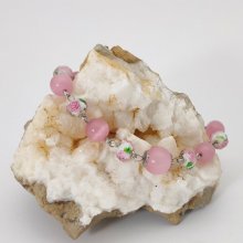 Pulseira de esferas de vidro rosa florido 