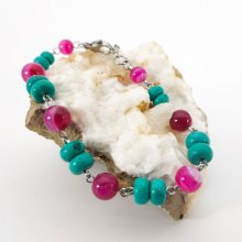 Pulseira de ágata cor-de-rosa turquesa e fúcsia