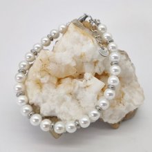 Pérola de cultura branca e bracelete de aço inoxidável
