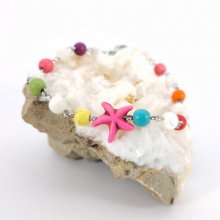 Pulseira de pedra multicolorida com estrela do mar cor-de-rosa