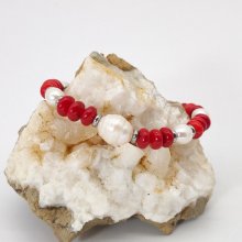 Pérola cultivada e bracelete gorgoniana vermelha