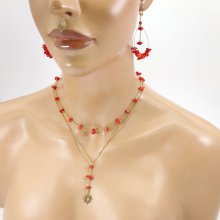  Colar de fila dupla com gorgon vermelho e sol