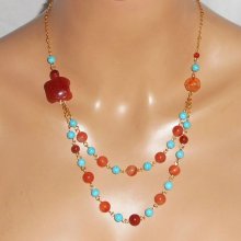 Colar de tartaruga com pedras carnelianas e turquesa 