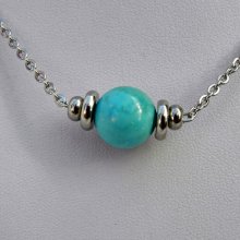 Colar Solitaire com pedra amazonite azul e contas de aço inoxidável