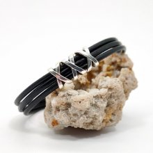 Pulseira masculina de couro preto multi-fio com pérola XXX