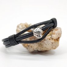 Pulseira de tigre sobre cordões de couro preto